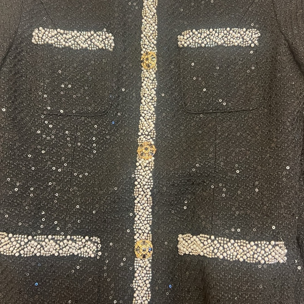Women’s Black Elegant Sequins Tweed Dress - Picture 3 of 5